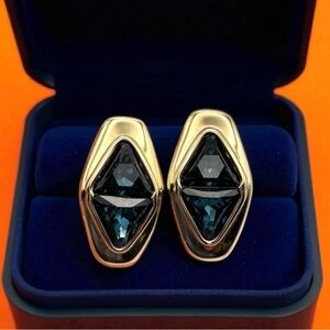 Vintage SAL Swarovski Gold Tone Sapphire Blue Crystal Post Earrings